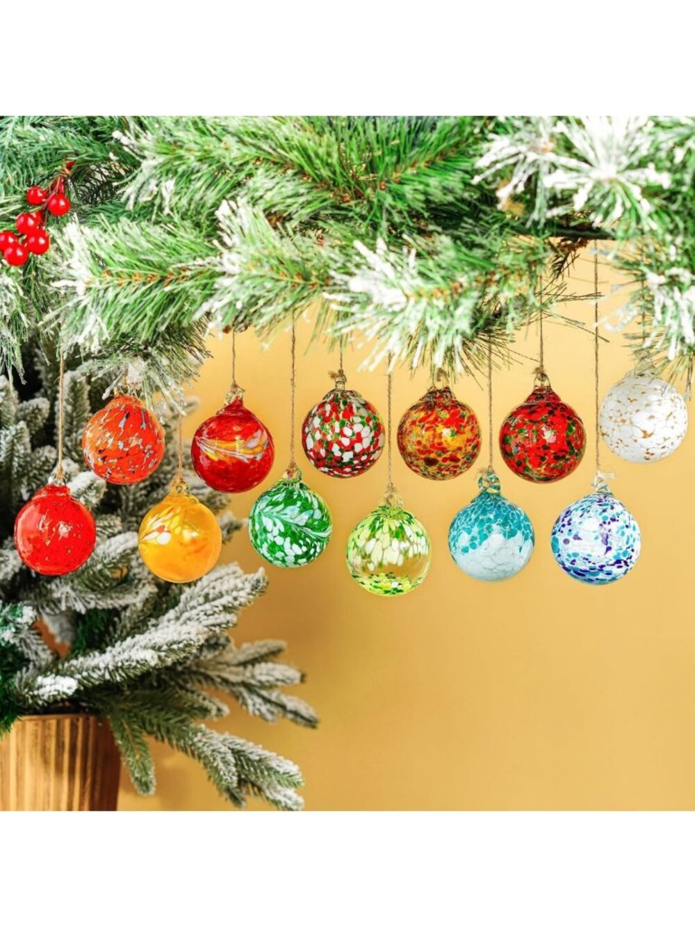 12Pcs Hand Blown Glass Ornaments - Colorful Hanging Gazing Balls for Home Decor